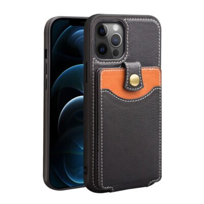 QIALINO for iPhone 12 Pro Max Case Business Style Card Slots Cowhide Leather Coated Phone Cover Black iPhone 12 Pro Max by The Case Factory