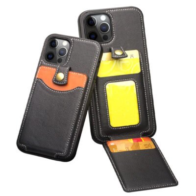 QIALINO for iPhone 12 Pro Max Case Business Style Card Slots Cowhide Leather Coated Phone Cover by The Case Factory