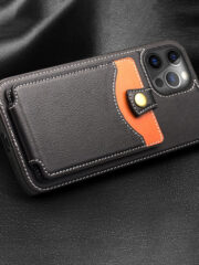 QIALINO for iPhone 12 Pro Max Case Business Style Card Slots Cowhide Leather Coated Phone Cover by The Case Factory