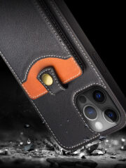 QIALINO for iPhone 12 Pro Max Case Business Style Card Slots Cowhide Leather Coated Phone Cover by The Case Factory