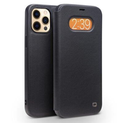 QIALINO for iPhone 12 Pro Max Case Ultra Thin Premium Genuine Leather Flip Cover Black iPhone 12 Pro Max by The Case Factory
