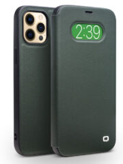 QIALINO for iPhone 12 Pro Max Case Ultra Thin Premium Genuine Leather Flip Cover Dark Green iPhone 12 Pro Max by The Case Factory
