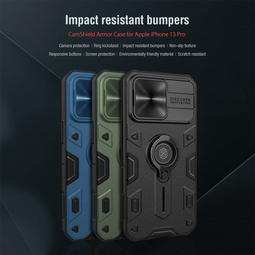 NILLKIN CamShield Armor Case for iPhone 13 Pro Max Anti-scratch with Camera Protection and Ring Kickstand Phone Cover by The Case Factory