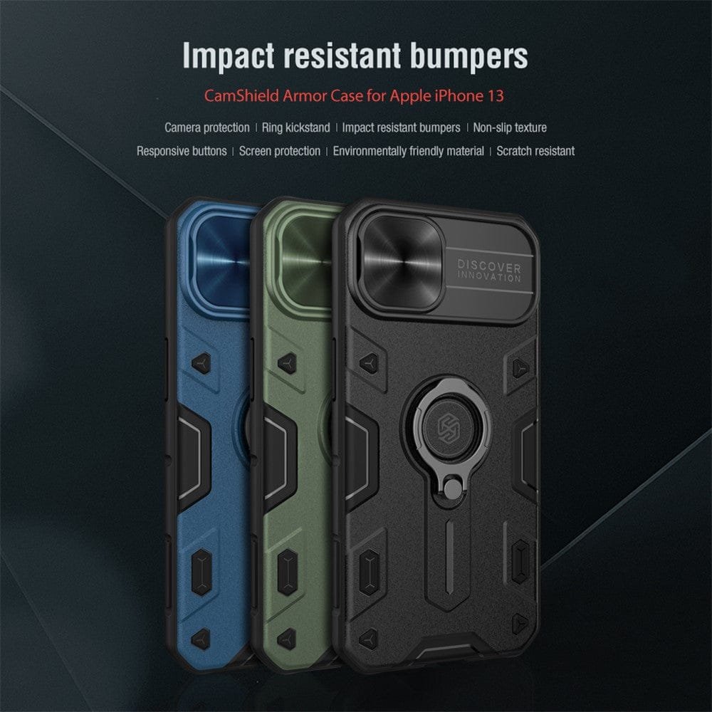 NILLKIN CamShield for iPhone 13 Armor Case with Camera Protection and Ring Kickstand Phone Cover by The Case Factory