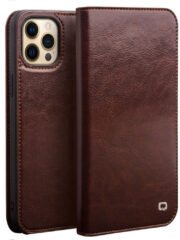 QIALINO For iPhone 13 Pro Case Genuine Cowhide Leather Stand Wallet Phone Cover Brown iPhone 13 Pro by The Case Factory