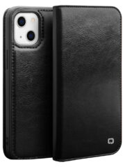 QIALINO For iPhone 13 Mini Cowhide Leather Wallet All-round Protection Phone Cover Black iPhone 13 Mini by The Case Factory