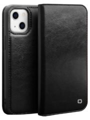 QIALINO For iPhone 13 Case Cowhide Leather Wallet Stand Phone Cover Black iPhone 13 by The Case Factory