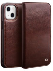 QIALINO For iPhone 13 Case Cowhide Leather Wallet Stand Phone Cover Brown iPhone 13 by The Case Factory