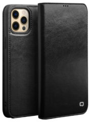 QIALINO for iPhone 13 Pro Max Case Top Layer Cowhide Leather Stand Wallet Phone Cover Black iPhone 13 Pro Max by The Case Factory