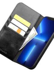 QIALINO for iPhone 13 Pro Max Case Top Layer Cowhide Leather Stand Wallet Phone Cover by The Case Factory