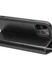QIALINO for iPhone 13 Pro Max Case Top Layer Cowhide Leather Stand Wallet Phone Cover by The Case Factory