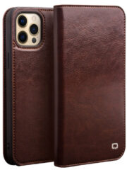 QIALINO for iPhone 13 Pro Max Case Top Layer Cowhide Leather Stand Wallet Phone Cover Brown iPhone 13 Pro Max by The Case Factory