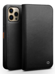 QIALINO for iPhone 13 Pro Case Folio Cowhide Leather Stand Wallet Phone Cover Black iPhone 13 Pro by The Case Factory