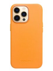 QIALINO For iPhone 13 Pro Genuine Cowhide Leather Phone Case | Compatible with MagSafe Orange iPhone 13 Pro by The Case Factory