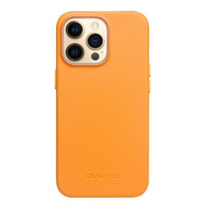 QIALINO For iPhone 13 Pro Genuine Cowhide Leather Phone Case | Compatible with MagSafe Orange iPhone 13 Pro by The Case Factory