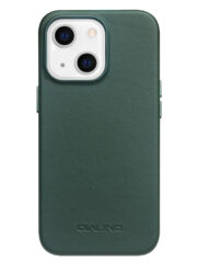 QIALINO for iPhone 13 Magnetic Charging Cowhide Leather Coated Phone Cover Blackish Green iPhone 13 by The Case Factory