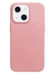 QIALINO for iPhone 13 Magnetic Charging Cowhide Leather Coated Phone Cover Pink iPhone 13 by The Case Factory