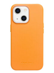 QIALINO for iPhone 13 Mini Case Magnetic Anti-Fall Genuine Leather Shockproof Phone Cover Orange iPhone 13 Mini by The Case Factory