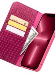 QIALINO for iPhone 13 Pro Case Scratch Resistant Wallet Stand Crocodile Texture Genuine Leather Anti-Shock Phone Cover by The Case Factory