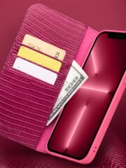 QIALINO for iPhone 13 Pro Case Scratch Resistant Wallet Stand Crocodile Texture Genuine Leather Anti-Shock Phone Cover by The Case Factory