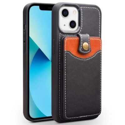 QIALINO for iPhone 13 Case Business Style Card Slots Cowhide Leather Coated Phone Cover Black iPhone 13 by The Case Factory