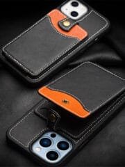 QIALINO for iPhone 13 Case Business Style Card Slots Cowhide Leather Coated Phone Cover by The Case Factory