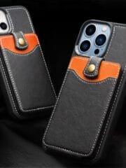 QIALINO for iPhone 13 Case Business Style Card Slots Cowhide Leather Coated Phone Cover by The Case Factory