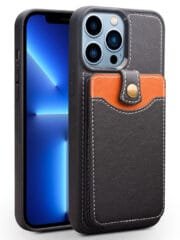 QIALINO for iPhone 13 Pro Case Business Style Card Slots Cowhide Leather Coated Phone Cover Black iPhone 13 Pro by The Case Factory