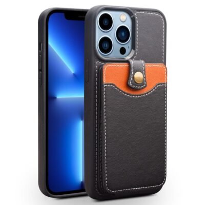 QIALINO for iPhone 13 Pro Case Business Style Card Slots Cowhide Leather Coated Phone Cover Black iPhone 13 Pro by The Case Factory