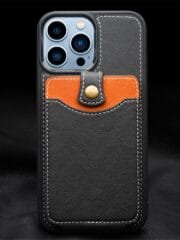 QIALINO for iPhone 13 Pro Case Business Style Card Slots Cowhide Leather Coated Phone Cover by The Case Factory