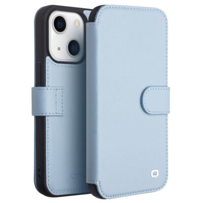 QIALINO for iPhone 13 Case Business Style Genuine Cowhide Leather Wallet Phone Cover Blue iPhone 13 by The Case Factory
