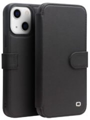 QIALINO for iPhone 13 Case Business Style Genuine Cowhide Leather Wallet Phone Cover Black iPhone 13 by The Case Factory