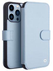 QIALINO for iPhone 13 Pro Business Style Genuine Cowhide Leather Wallet Cover Magnetic Clasp Phone Case Blue iPhone 13 Pro by The Case Factory