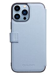 QIALINO for iPhone 13 Pro Business Style Genuine Cowhide Leather Wallet Cover Magnetic Clasp Phone Case by The Case Factory