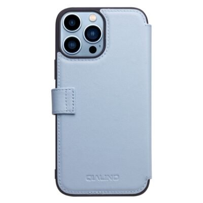 QIALINO for iPhone 13 Pro Business Style Genuine Cowhide Leather Wallet Cover Magnetic Clasp Phone Case by The Case Factory