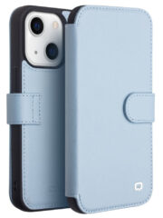 QIALINO for iPhone 13 Mini Case Genuine Cowhide Leather Wallet Protective Phone Cover Blue iPhone 13 Mini by The Case Factory