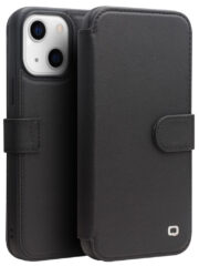 QIALINO for iPhone 13 Mini Case Genuine Cowhide Leather Wallet Protective Phone Cover Black iPhone 13 Mini by The Case Factory