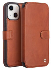 QIALINO for iPhone 13 Mini Case Genuine Cowhide Leather Wallet Protective Phone Cover Brown iPhone 13 Mini by The Case Factory