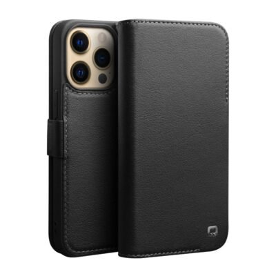 QIALINO For iPhone 13 Pro Classic Cowhide Leather Case Wallet Stand Phone Cover Black iPhone 13 Pro by The Case Factory