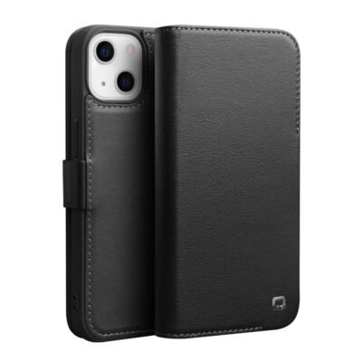 QIALINO For iPhone 13 Classic Cowhide Leather Case Wallet Stand Phone Cover Black iPhone 13 by The Case Factory