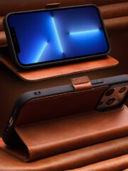 QIALINO For iPhone 13 Classic Cowhide Leather Case Wallet Stand Phone Cover by The Case Factory