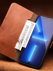 QIALINO For iPhone 13 Classic Cowhide Leather Case Wallet Stand Phone Cover by The Case Factory