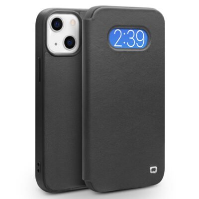 QIALINO for iPhone 13 Mini Case Ultra Thin Premium Genuine Leather Flip Cover Black iPhone 13 Mini by The Case Factory