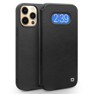 QIALINO for iPhone 13 Pro Case Ultra Thin Premium Genuine Leather Flip Cover Black iPhone 13 Pro by The Case Factory