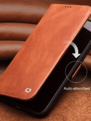 QIALINO for iPhone 12 Case Magnetic Clasp Genuine Leather Wallet Stand Phone Cover by The Case Factory