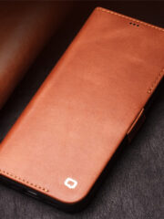 QIALINO for iPhone 12 Case Magnetic Clasp Genuine Leather Wallet Stand Phone Cover by The Case Factory