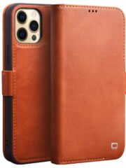 QIALINO for iPhone 12 Pro Case Magnetic Clasp Genuine Leather Wallet Stand Phone Cover Brown iPhone 12 Pro by The Case Factory