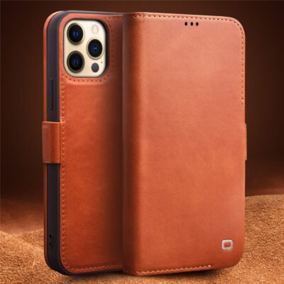 QIALINO for iPhone 12 Pro Case Magnetic Clasp Genuine Leather Wallet Stand Phone Cover by The Case Factory