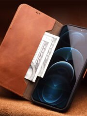 QIALINO for iPhone 12 Pro Case Magnetic Clasp Genuine Leather Wallet Stand Phone Cover by The Case Factory