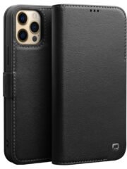 QIALINO for iPhone 12 Pro Case Magnetic Clasp Genuine Leather Wallet Stand Phone Cover Black iPhone 12 Pro by The Case Factory